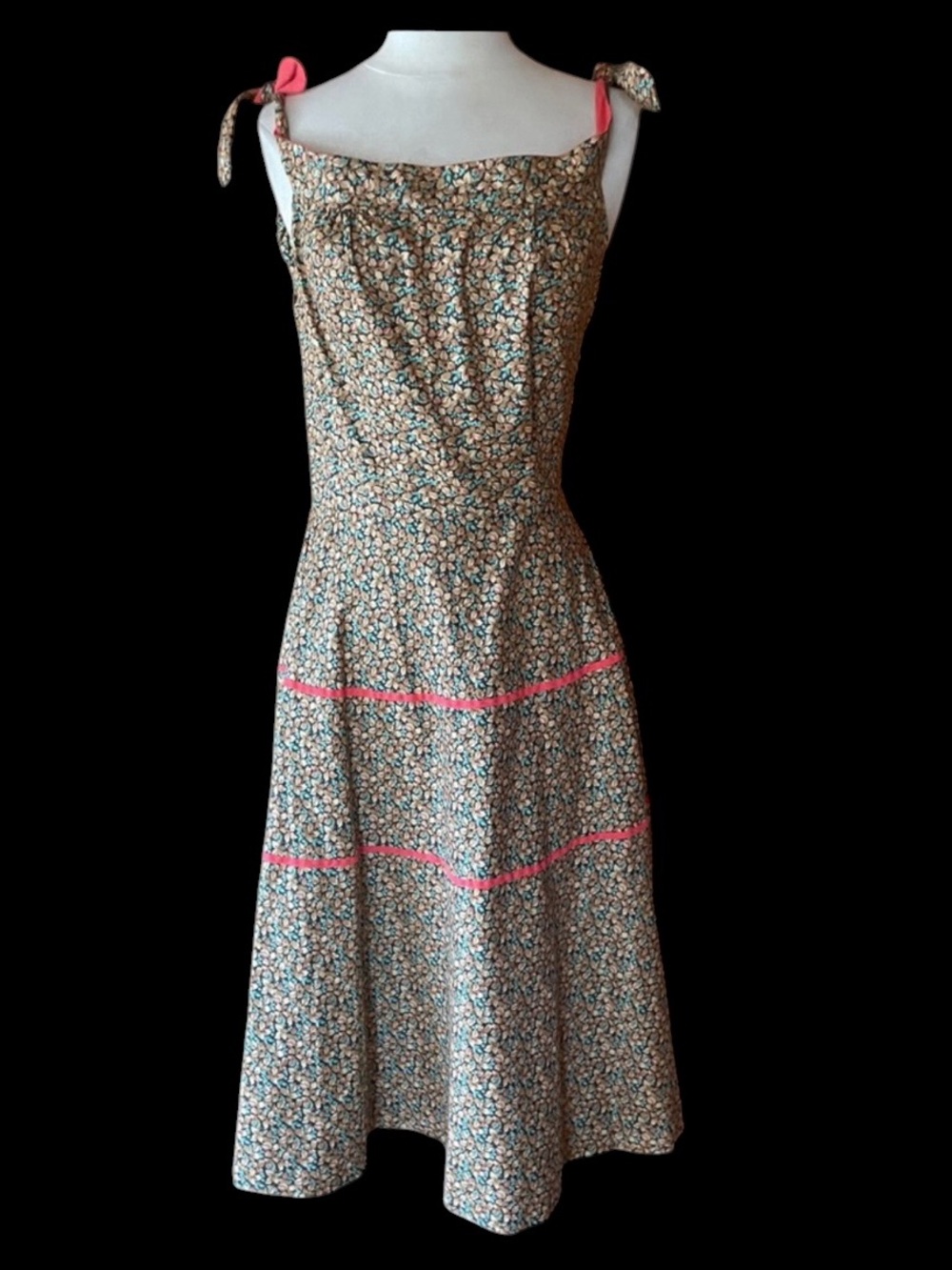 1950s‎ Cotton Blend, Shoulder Tie, Fit & Flare Sundress
